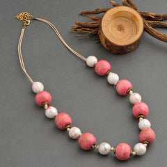 Round Ball Shape Wooden And Acrylic Resin Beads Necklace -1874