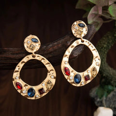 Gold Plated Handcrafted Geometric Shaped Stone Studded Fashion Indo Western Earring- IWER 1670