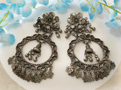 Silver Oxidised Floral Circle Shape Afghani Earring -OXDER 2419