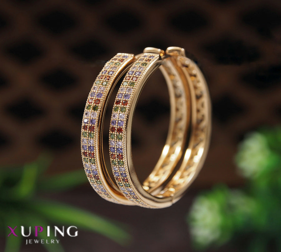 Gold Plated Multi Coloured Stone Studded Xuping Hoops Earring- XPNGER 4396