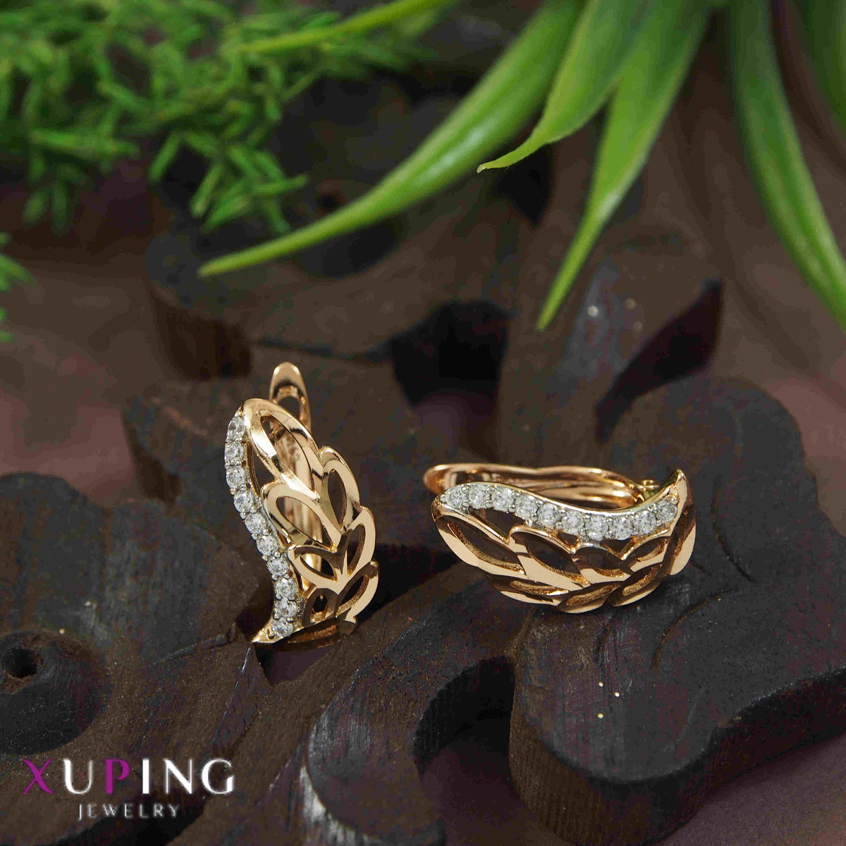 Gold Plated Leaves Shaped Cubic Zicronia Xuping Earring- XPNGER 4541