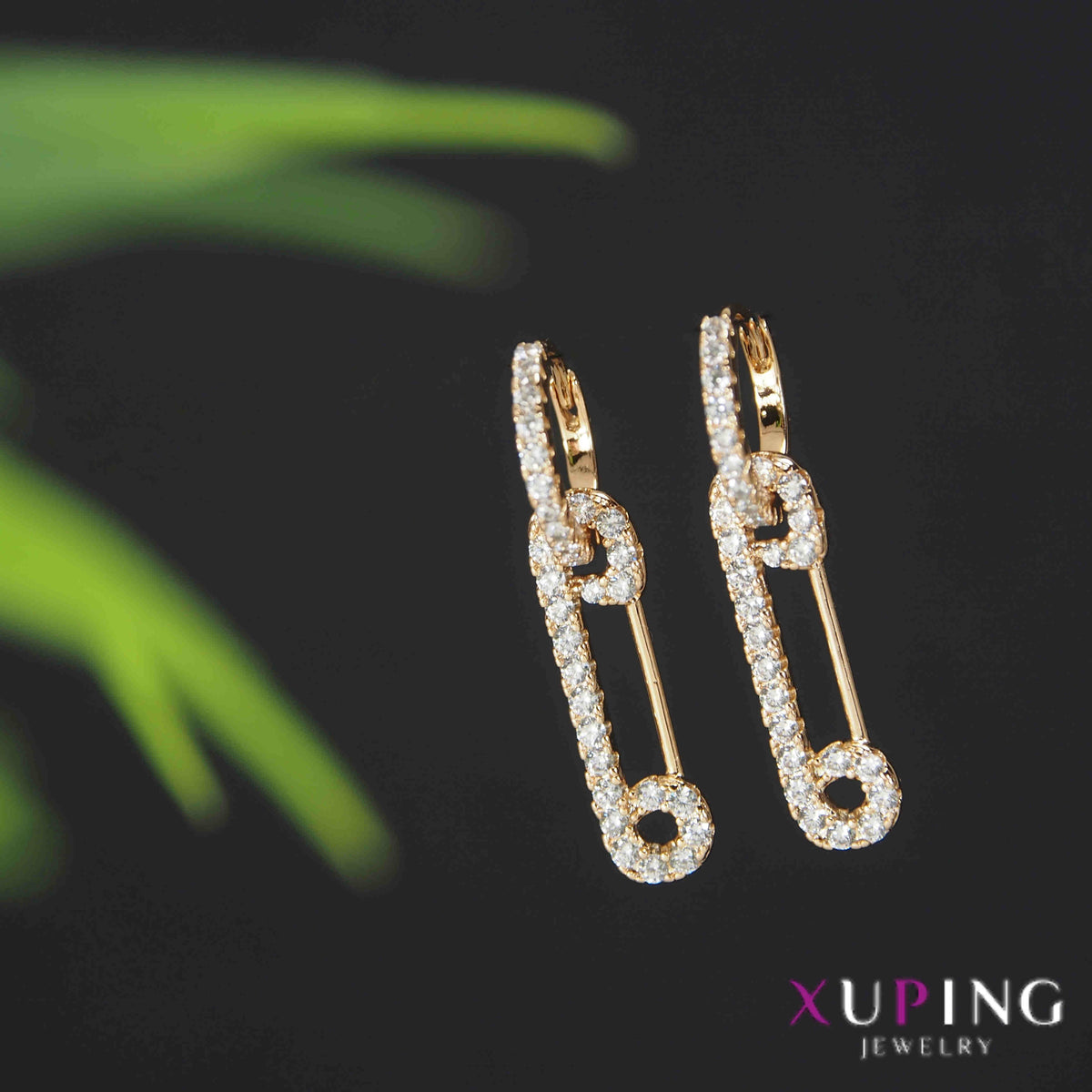 Gold Plated Safety Pin Shaped Cubic Zicronia Xuping Earring- XPNGER 4618