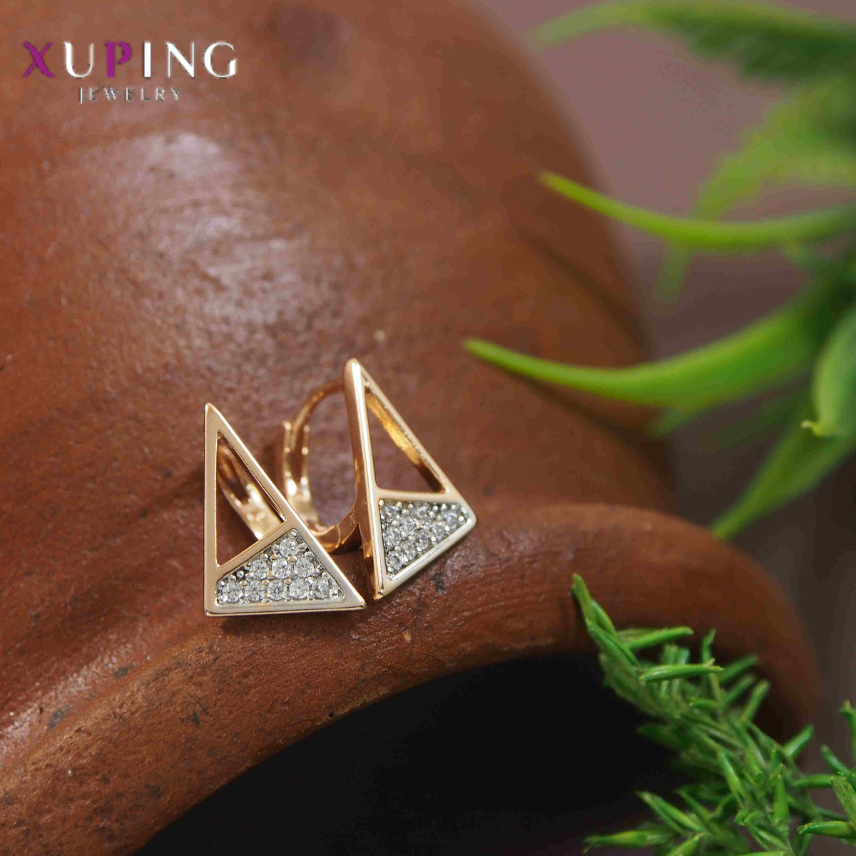Gold Plated Triangle Shaped Cubic Zicronia Earring- XPNGER 4624