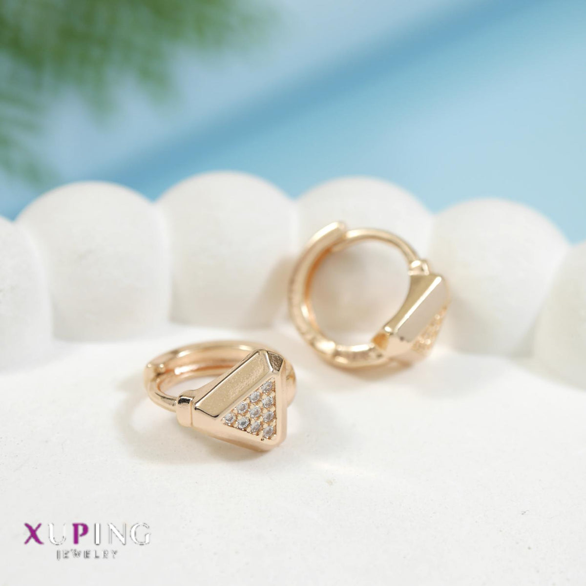 Gold Plated Triangle Shaped Xuping Hoops Earring