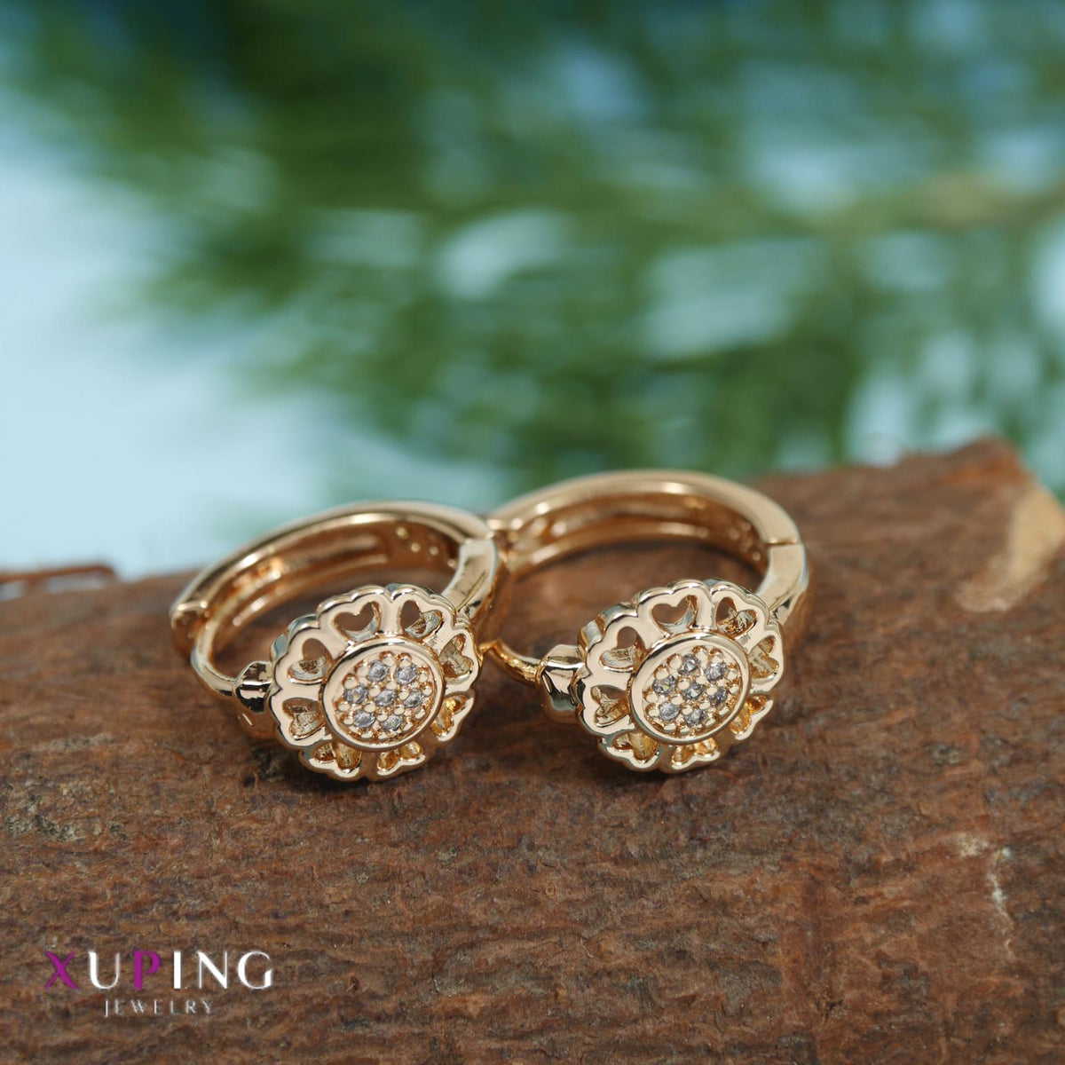 Gold Plated Floral Xuping Hoops Earring