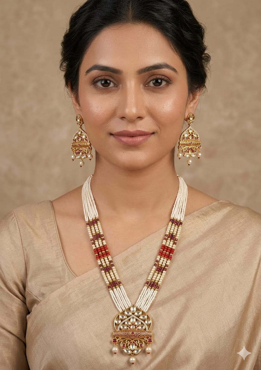 Real PEARL KUNDAN PACHE Necklace Set - Antique Necklace Set