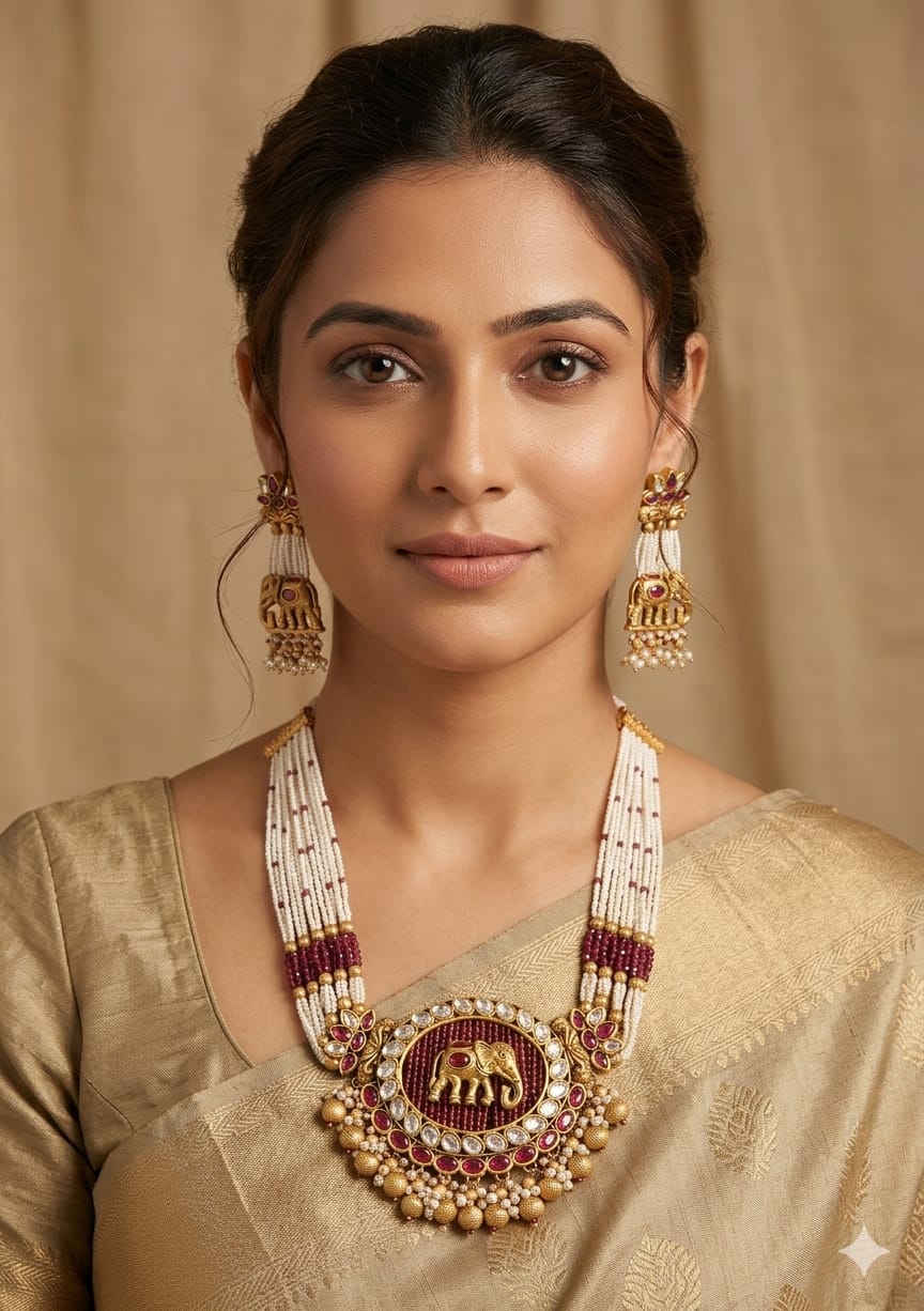 Real PEARL KUNDAN PACHE Necklace Set - Antique Necklace Set