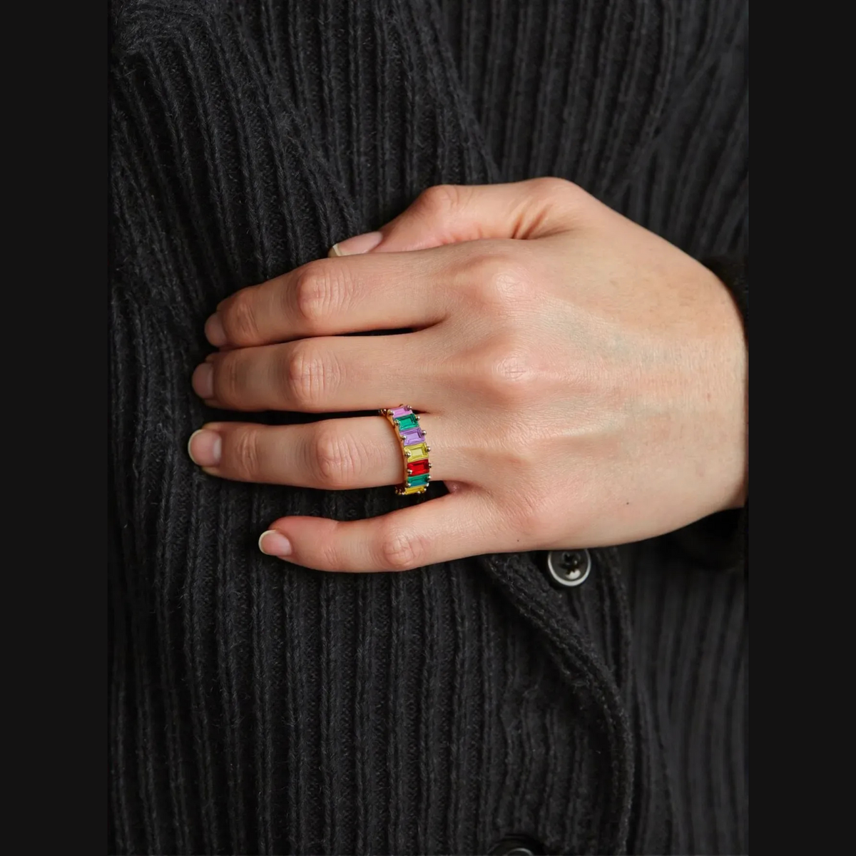 Gold/Silver Plated Multi Colour Baguette Adjustable Finger Ring