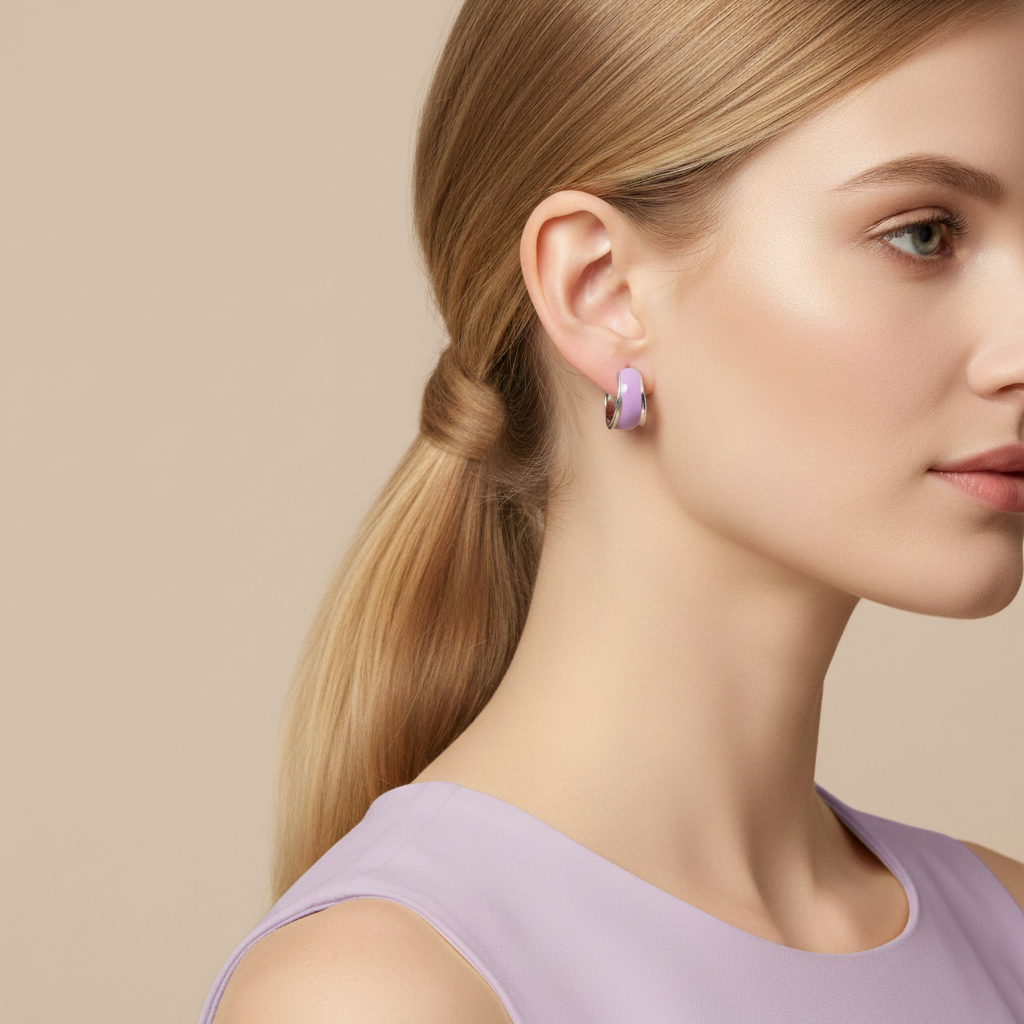 SILVER  Plated Colorful  Hoops Earring