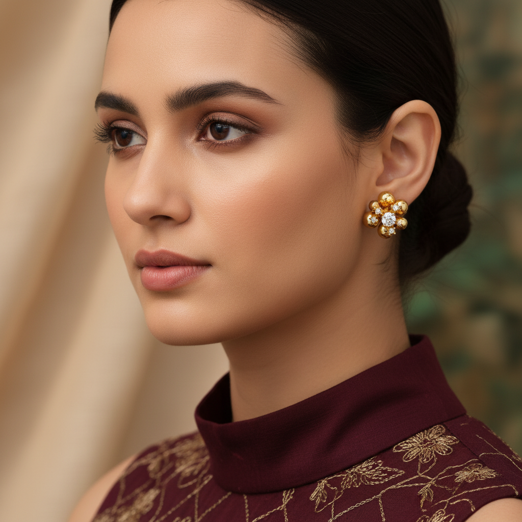 Korean Gold/Silver/ Plated CZ Stud Earring