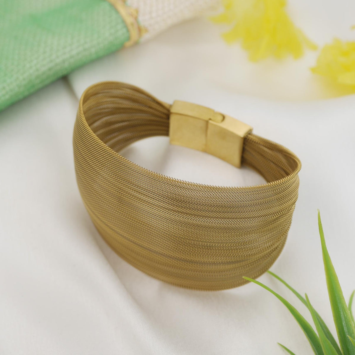 Stainless Steel Gold Colour Mesh Bracelet