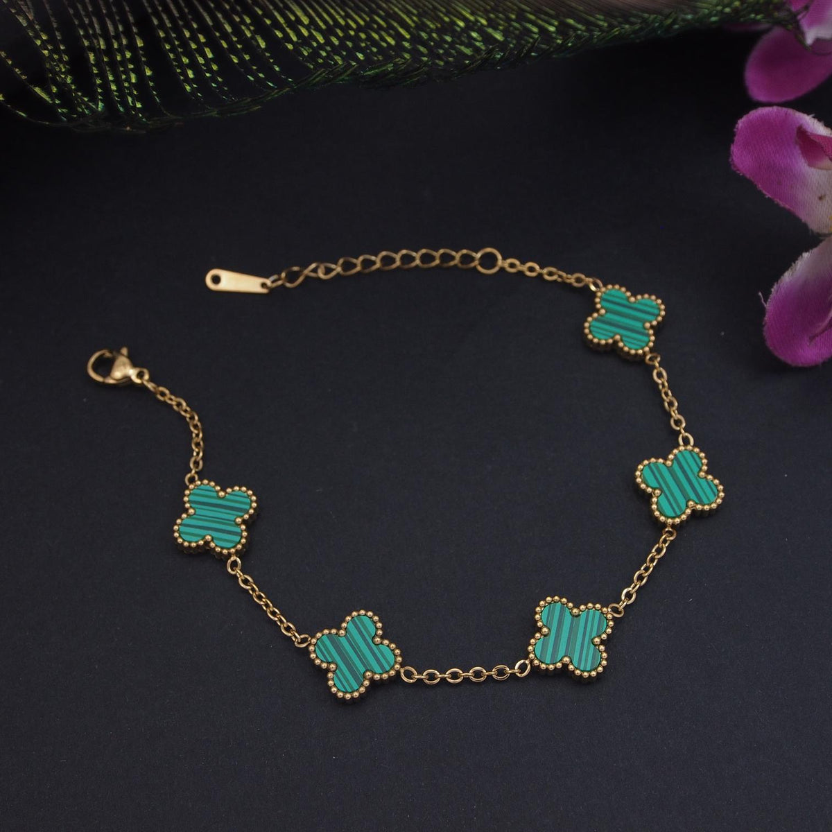 Stainless Steel Green Clover Bracelet