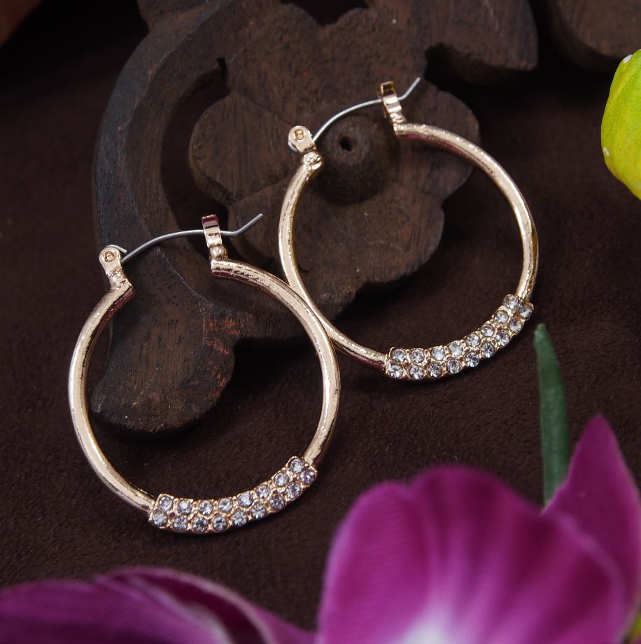 Gold / Silver Plated Round Shaped Stone Studded Hoops Earring- WER 3316