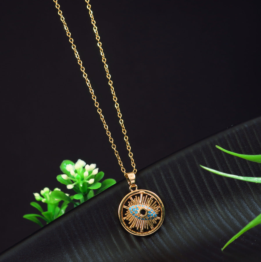 Stainless Steel Gold/Rosegold Plated Evil Eye Spinning Pendent Necklace- SSNK 4305