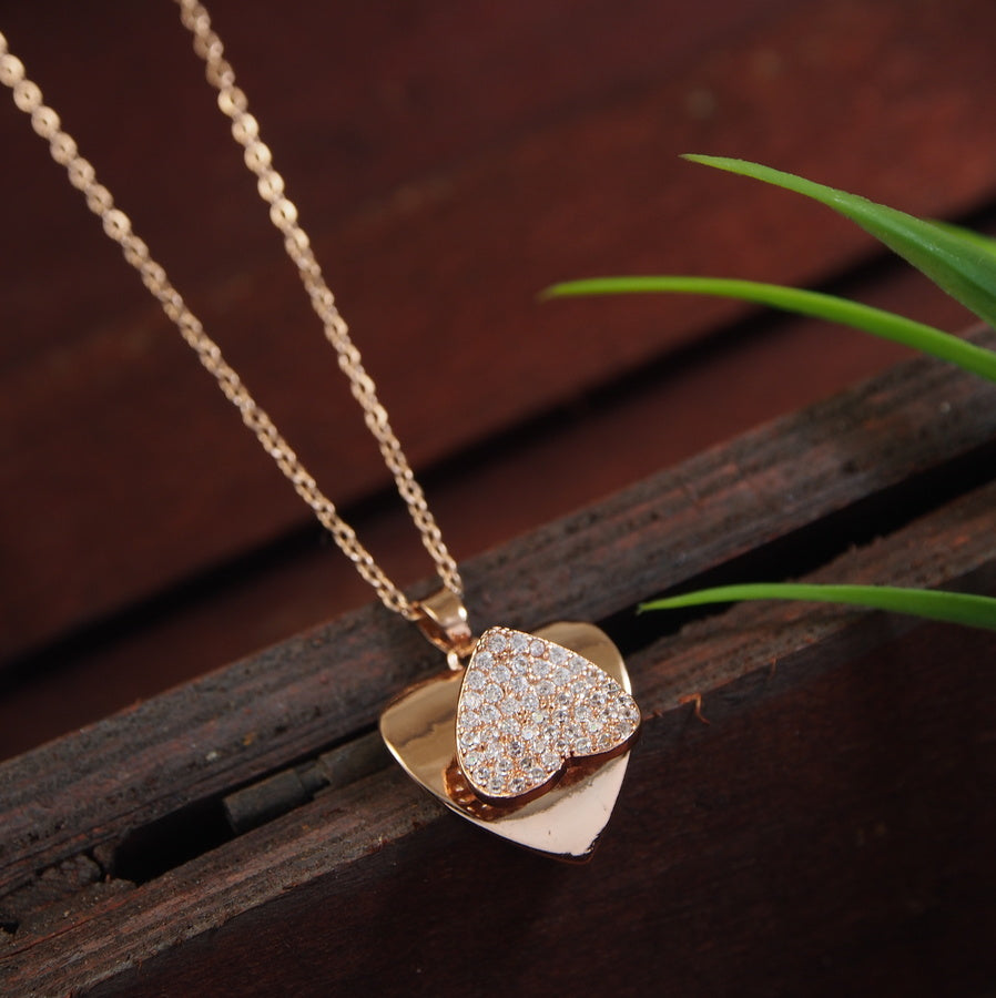 Stainless Steel Gold/Rosegold Plated Heart Shaped Spinning Pendent Necklace- SSNK 4320